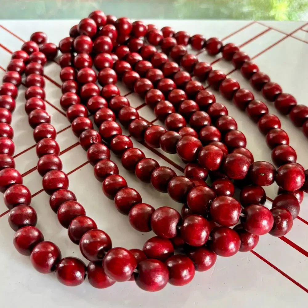 Vintage Bright Red Wooden Bead Garland 8.5 Ft Rustic Farmhouse Decor.